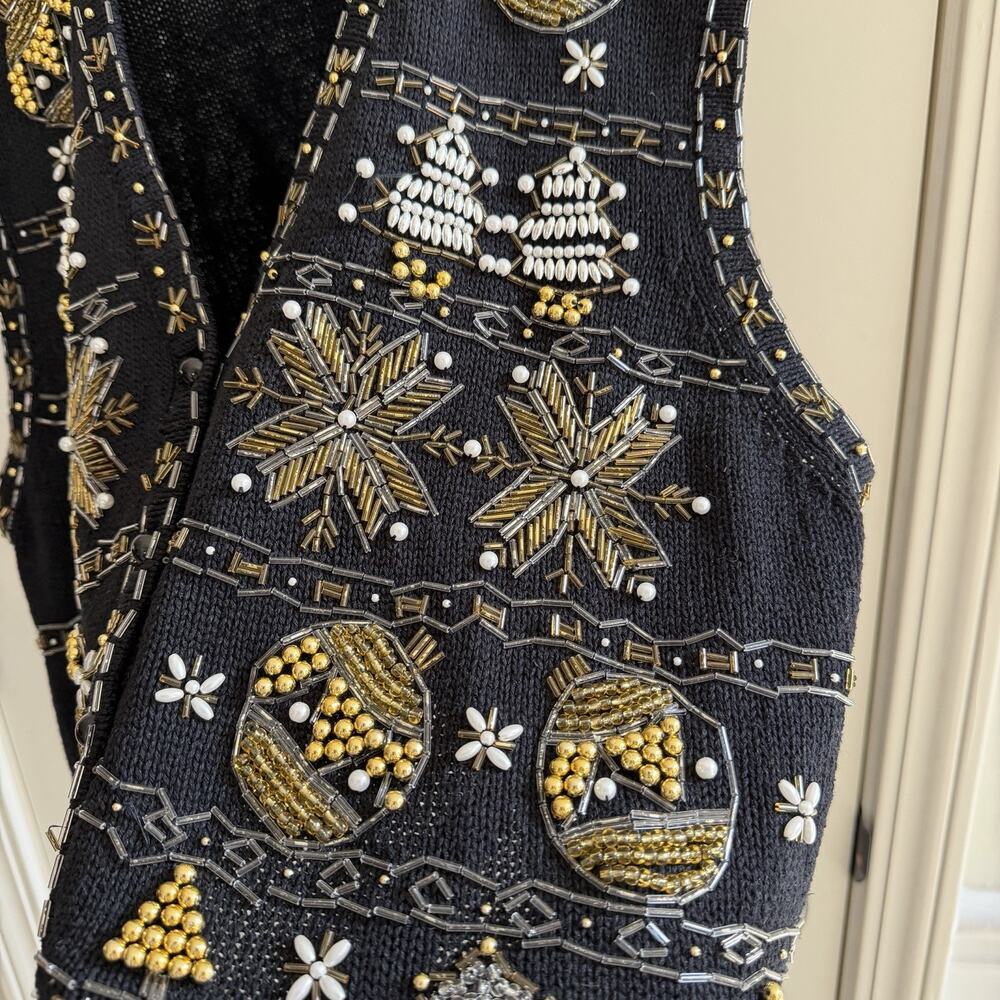 Vintage 1997 Claudia D. Women’s Winter Holiday Beaded Sweater Vest Size XL - Picture 10 of 16